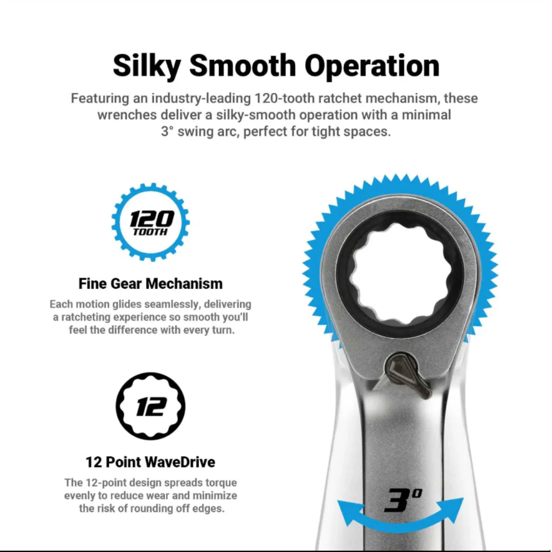Capri Tools 120 Tooth Ultra Smooth Ratcheting Wrench Set METRIC (8-19 mm) - Image 2