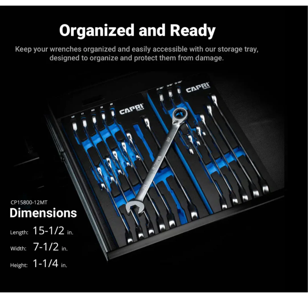 Capri Tools 120 Tooth Ultra Smooth Ratcheting Wrench Set METRIC (8-19 mm) - Image 4