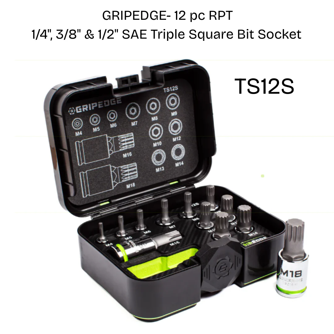 GripEdge 12 pc RPT 1/4", 3/8" & 1/2" Drive Standard Triple Square Bit Socket Set - Image 2