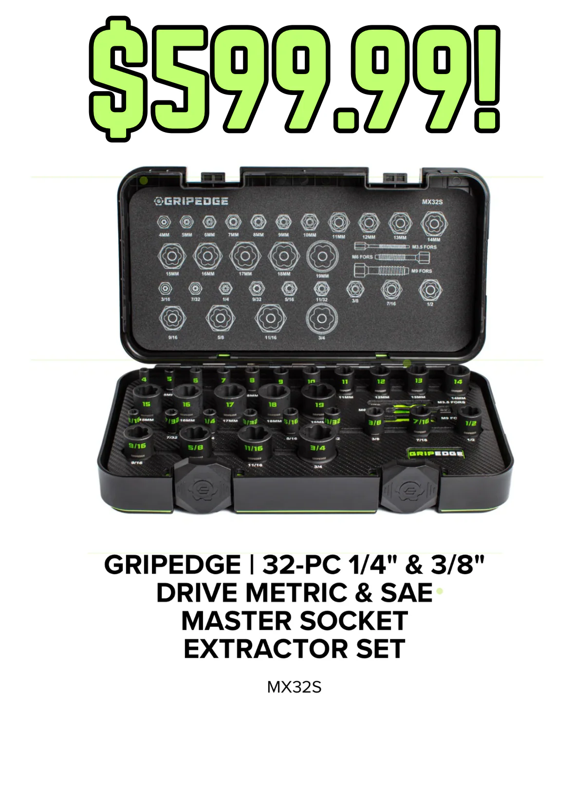 GripEdge 32 pc 1/4" & 3/8" Drive Metric & SAE Master Socket Extractor Set - Image 2