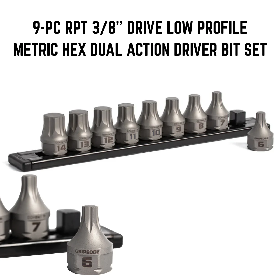 GRIPEDGE | 9-PC RPT 3/8'' DRIVE LOW PROFILE METRIC HEX DUAL ACTION DRIVER BIT SET - Image 2