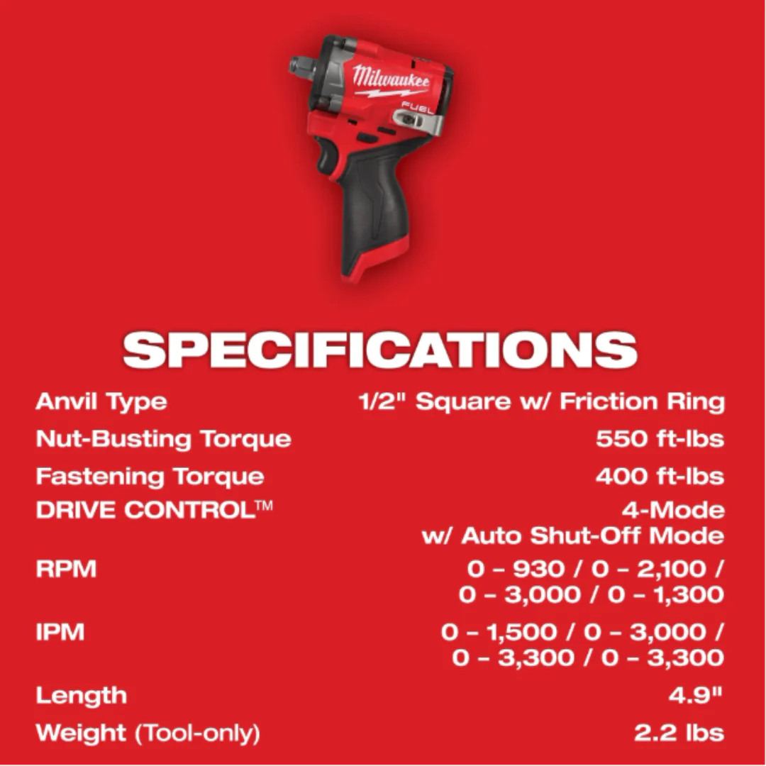 M12 FUEL™ Stubby 1/2" Impact Wrench with FREE XC5.0 Battery! - Image 3