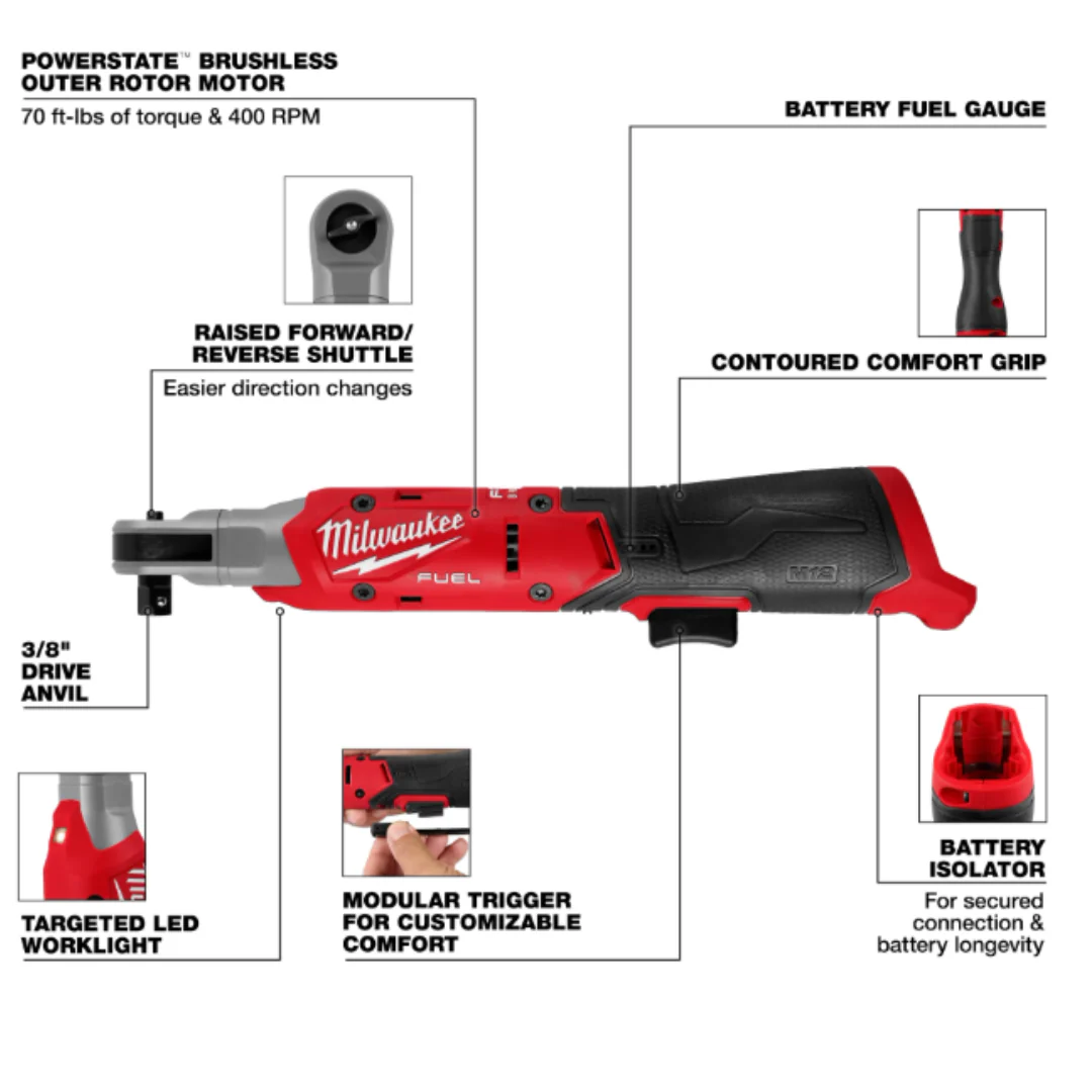 M12 Fuel 3/8" Ratchet 3053-20 with Free 2.0 Battery Pack - Image 4