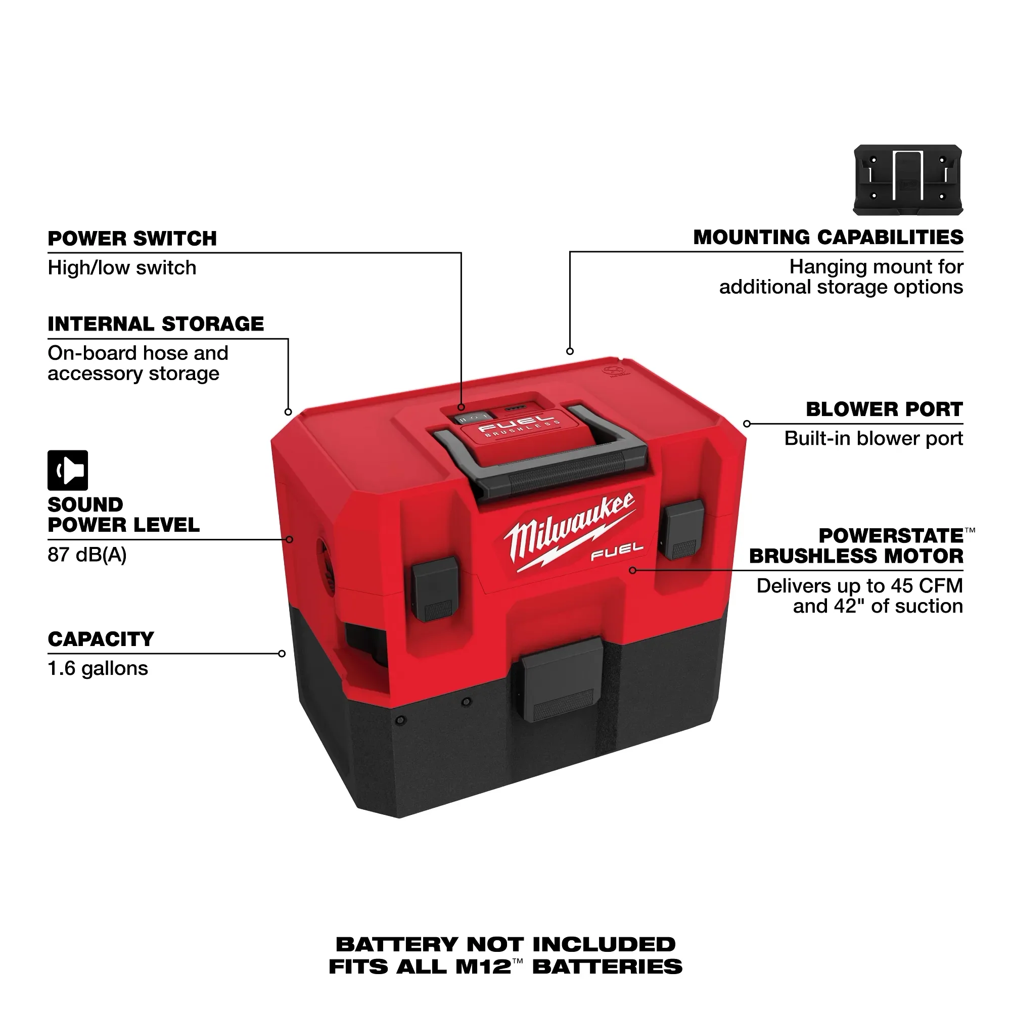 Milwaukee M12 FUEL 1.6 Gal Wet/Dry Vacuum - Image 5