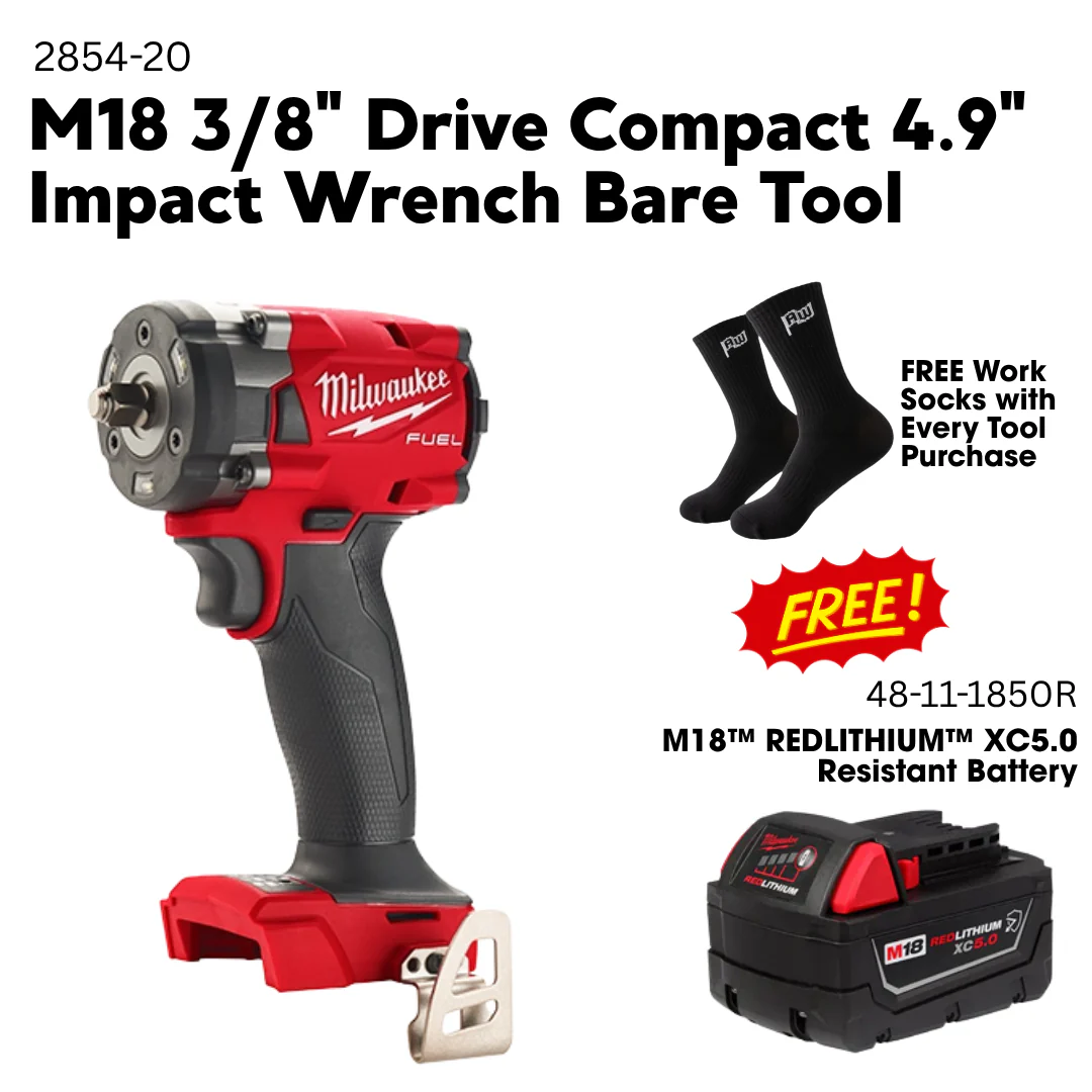 Milwaukee M18 3/8" Drive Compact 4.9" Impact Wrench Bare Tool