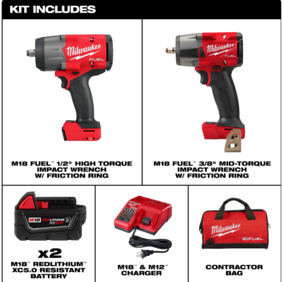 Milwaukee M18 FUEL™ 1/2" HTIW & 3/8" MTIW Automotive Combo Kit - Image 2