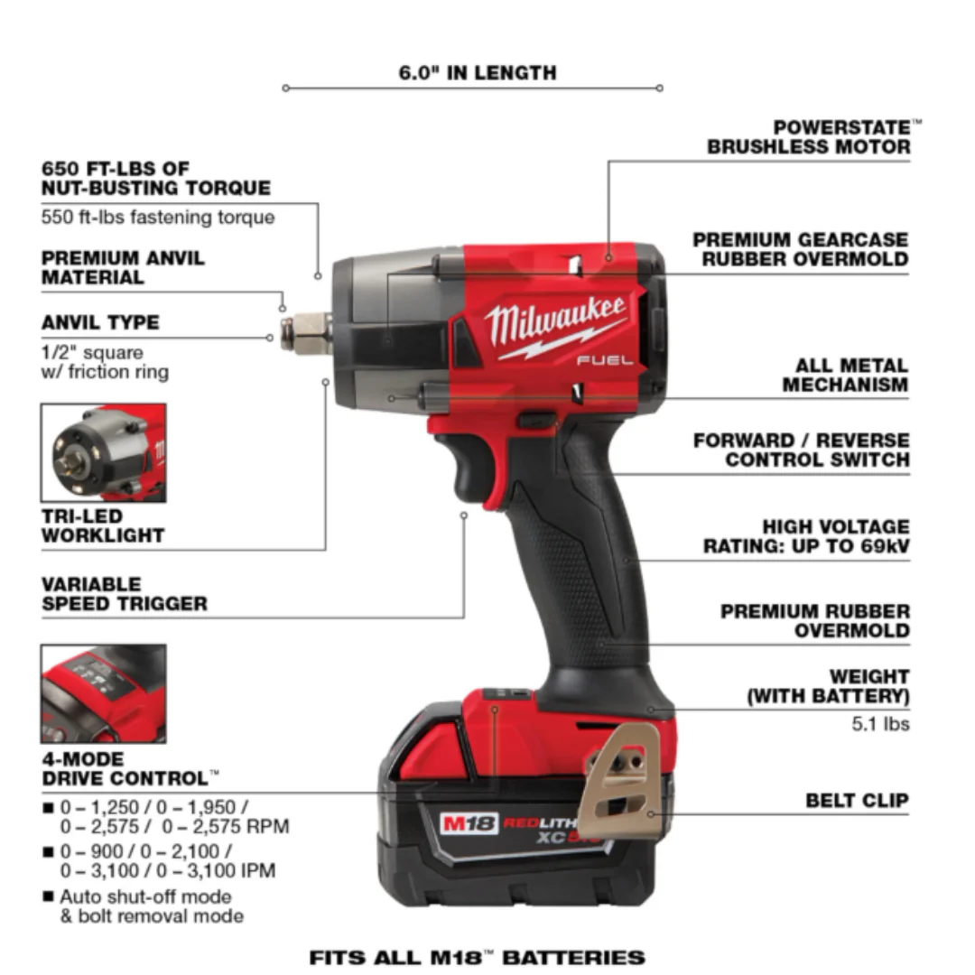 Milwaukee M18 FUEL™ 1/2" HTIW & 3/8" MTIW Automotive Combo Kit - Image 3